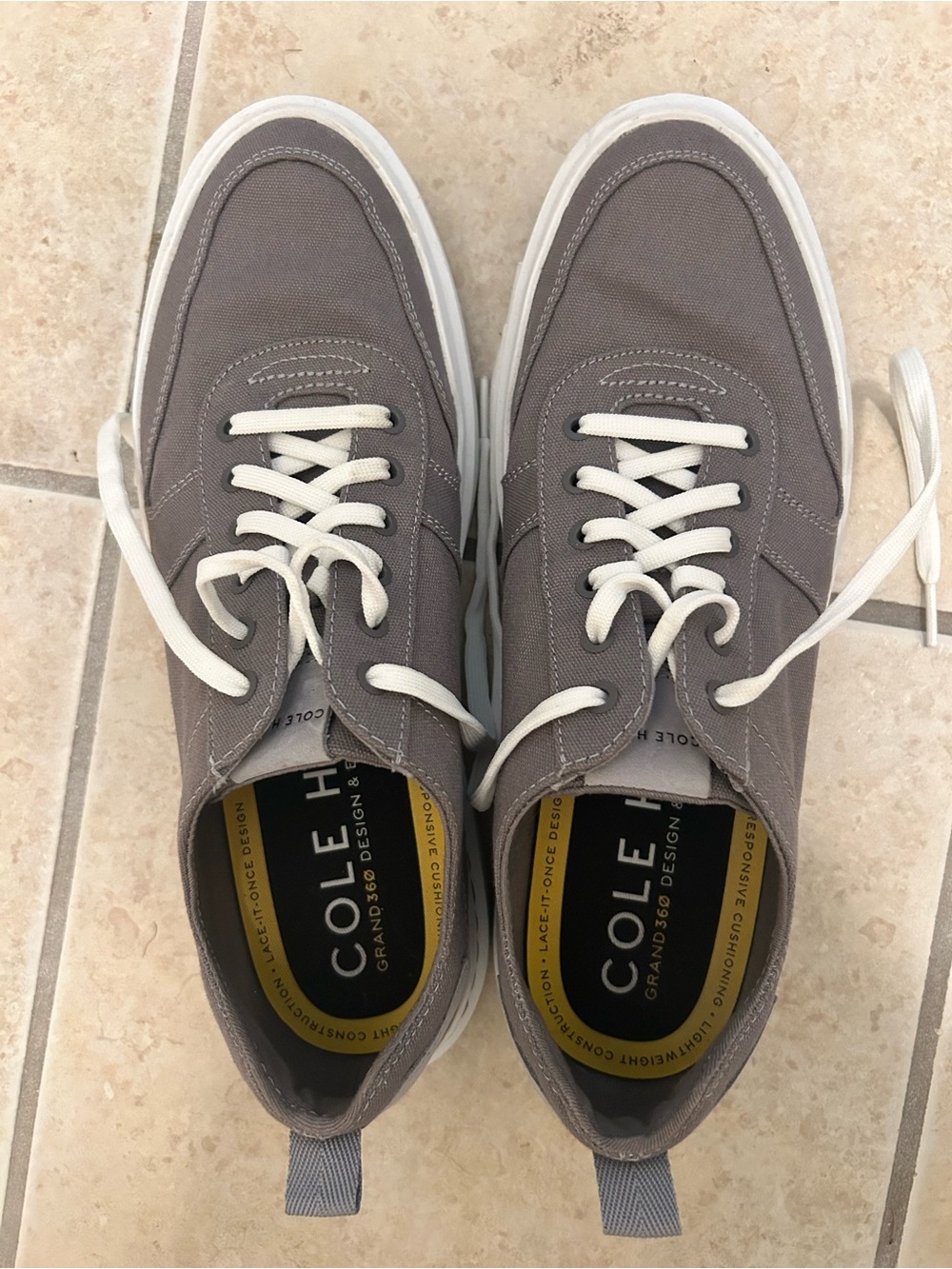 Cole Haan Men's Gray Canvas Sneakers with Cream Laces